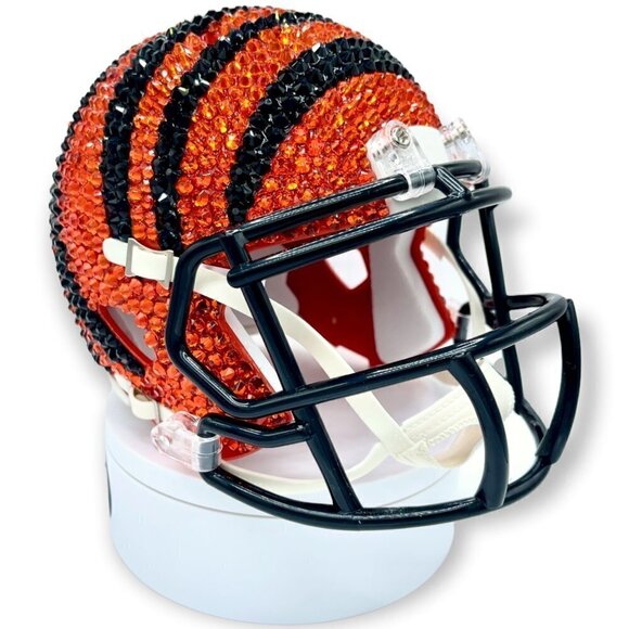 Glass Crystal Rhinestone Embellished Riddell Mini Helmet Cincinnati Bengals - Picture 1 of 1